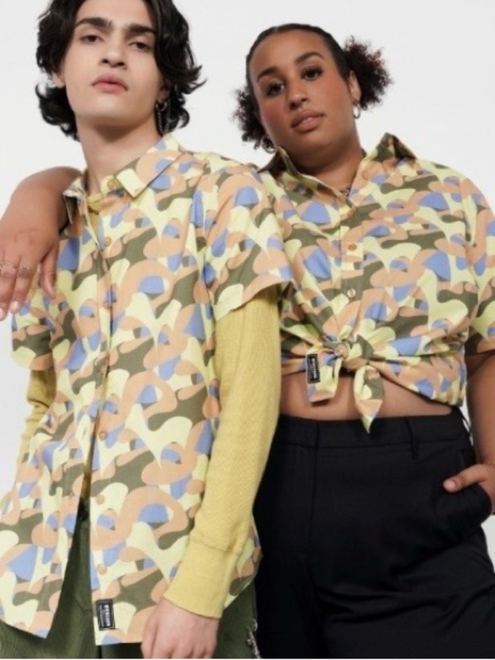 Wildfang Short Sleeve Button-Down Shirt in Pastel Camouflage